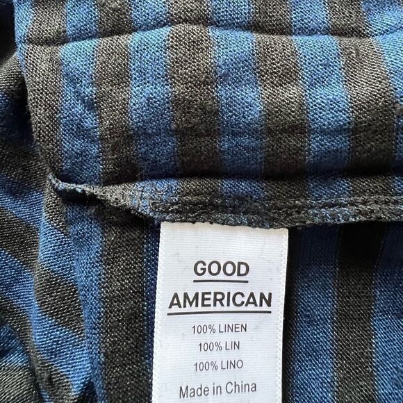Good American Long Sleeve Linen Crew Neck Shirt, Black/Blue, Size 14/16 (XL) NWT - Picture 9 of 9